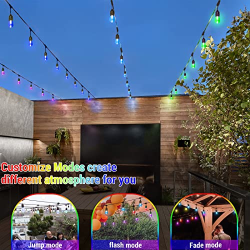 WENFENG 48FT Solar Outdoor RGB String Lights, 15+3 Waterproof Shatterproof LED Bulbs Dimmable Patio String Lights with Remote, Commercial Solar String Light for Patio Yard - Image 3
