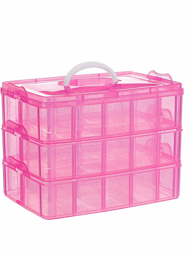 Zikra 3-Tier Stackable Storage Container Box with 30 Compartments, Adjustable Compartments Compatible with Lego Dimensions, Plastic Toys Organizer Case for Dolls, Arts and Crafts, Washi Tapes - Image 1