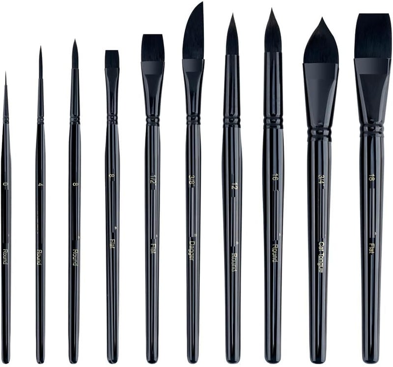 10Pcs Natural Watercolor Paint Brush Set, Professional Watercolor Detail Paint Brushes for Artists, Acrylic Ink Gouache Tempera, Soft Synthetic Fine Hair Oil Paint Brushes, Flat, Round, Liner - Image 1