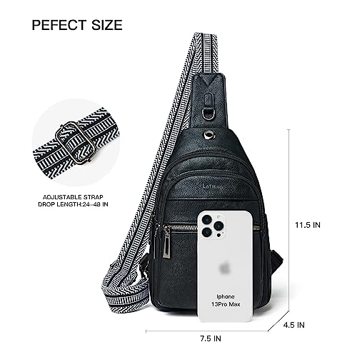 LATMAP 7L Sling Bag For Women Faux Leather Anti Theft Small Casual Daypack Backpack Fanny Pack Crossbody Chest Bags Purse Waterproof Black - Image 4