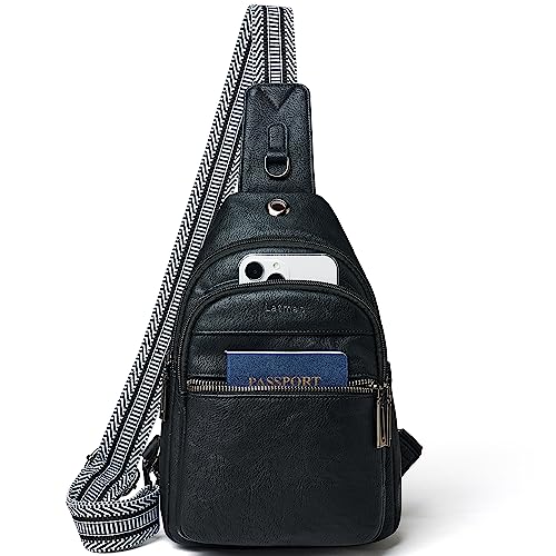 LATMAP 7L Sling Bag For Women Faux Leather Anti Theft Small Casual Daypack Backpack Fanny Pack Crossbody Chest Bags Purse Waterproof Black - Image 1