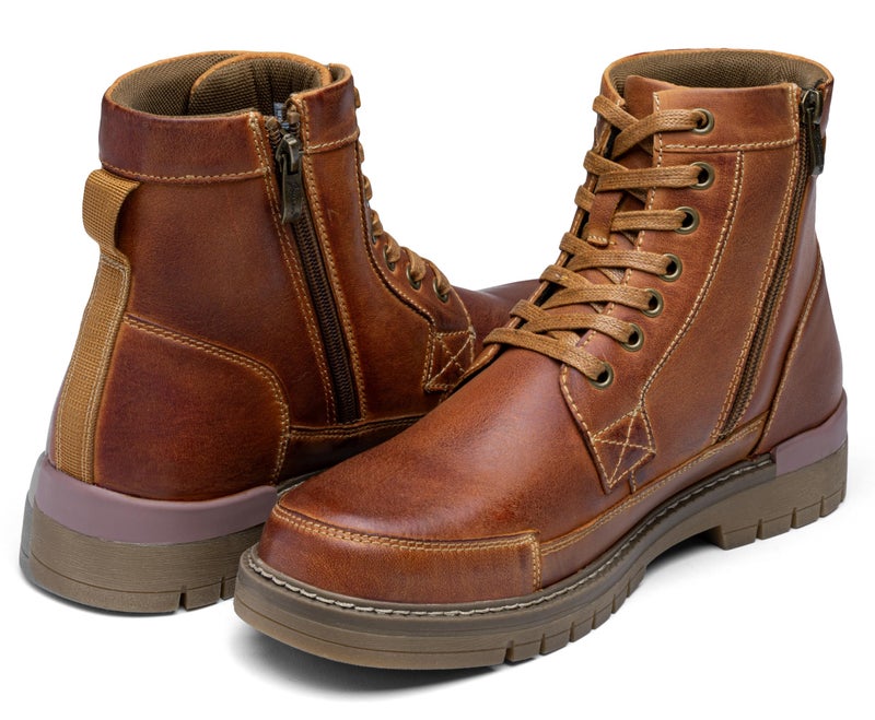 Jousen Men's Boots Chukka Motorcycle Boots Premium Leather Casual Combat Dress Boot for Men(AMY8183A brown 12) - Image 3