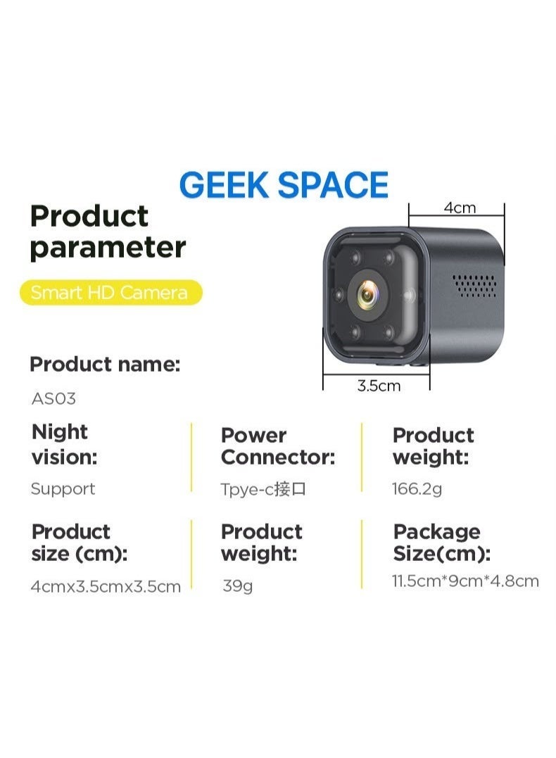 GEEK SPACE Mini WiFi HD Security Camera 1080P Wireless Smart Indoor Camera with Night Vision, Motion Detection, TF Card Support, Two-Way Audio, Remote Monitoring, Compact Home Surveillance Camera - Image 4