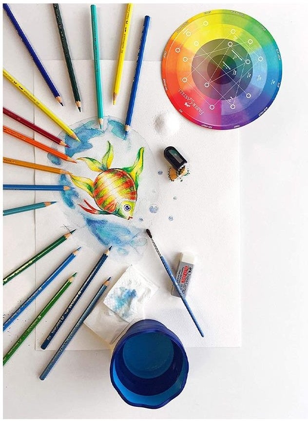 FABER-CASTELL - Aquarel Watercolor Pencil 12 Colors Cardboard Box 1 Pack Faber Watercolor Pencil 12 Pcs Brush Gift - Image 1