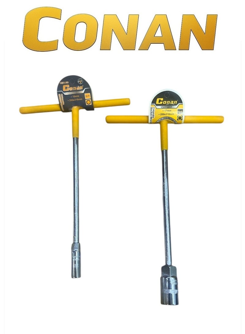 CONAN T-Handle Socket Wrench – 10mm & 17mm – Heavy-Duty Cr-V Steel – 200×310 mm – Professional Torque & Precision - Image 1