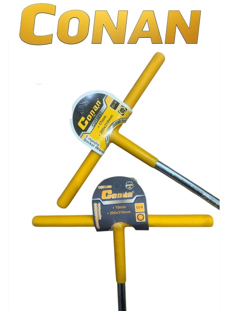 CONAN T-Handle Socket Wrench – 10mm & 17mm – Heavy-Duty Cr-V Steel – 200×310 mm – Professional Torque & Precision - Image 2