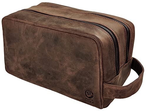 RUSTIC TOWN Full Grain Leather Travel Toiletry Bag Cosmetic Ditty Kit Organizer Dark Brown - Image 2