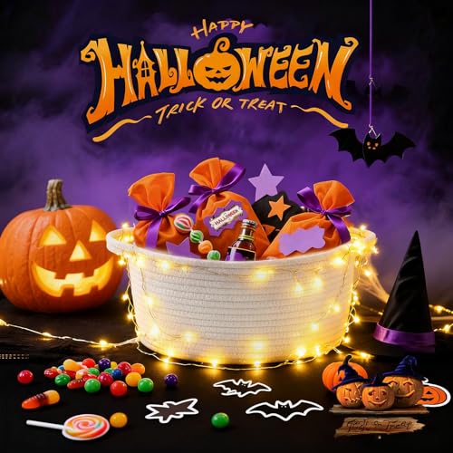 Happyiren Cute Woven Storage Basket with Handle, Baskets for Gifts Empty, Gift Boo Baskets for Halloween Birthday Baby Shower Raffle Burr Fundraiser, Decorative Organizer Box for Baby Toy Pet - Image 3