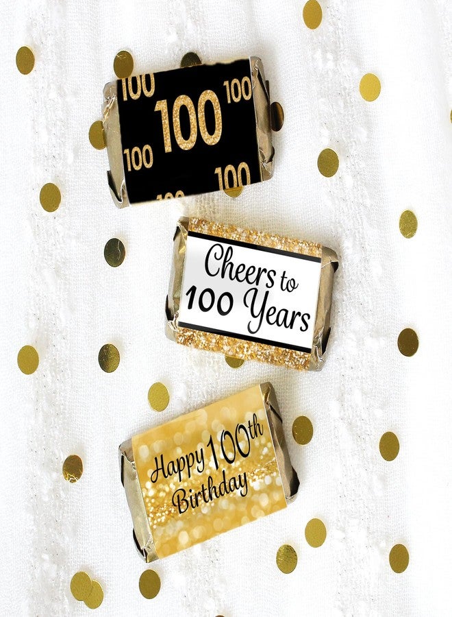 DISTINCTIVS Black and Gold 100th Birthday Candy Mini Bar Wrappers, 100th Birthday Party Favors for Guests - 42 Stickers - Image 2