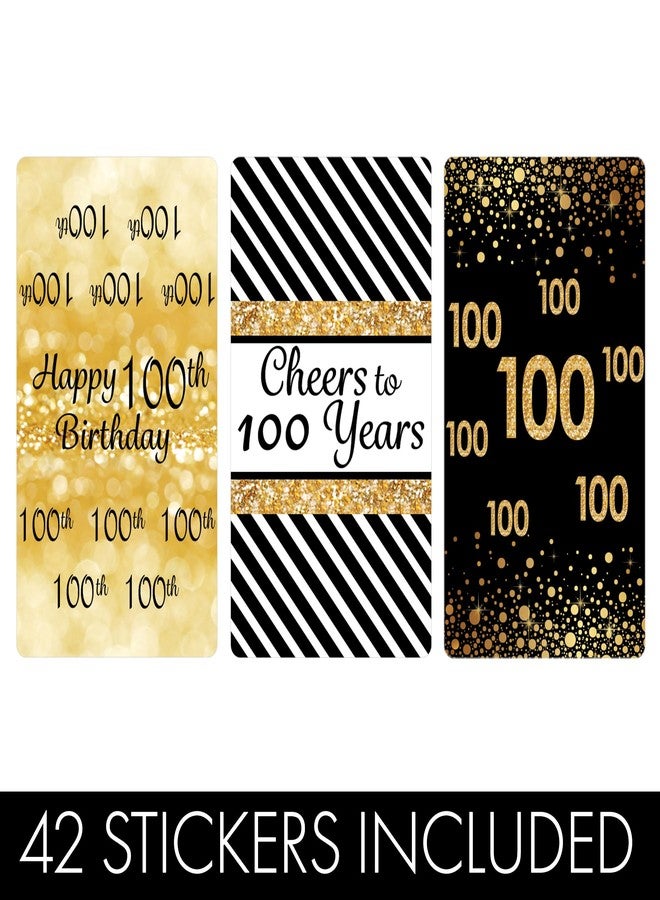 DISTINCTIVS Black and Gold 100th Birthday Candy Mini Bar Wrappers, 100th Birthday Party Favors for Guests - 42 Stickers - Image 5