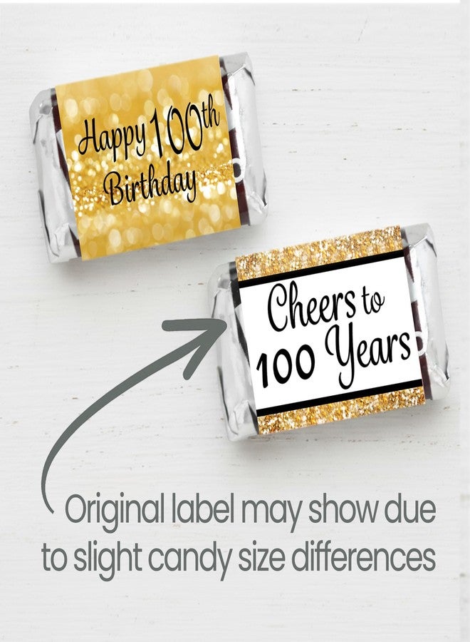 DISTINCTIVS Black and Gold 100th Birthday Candy Mini Bar Wrappers, 100th Birthday Party Favors for Guests - 42 Stickers - Image 4