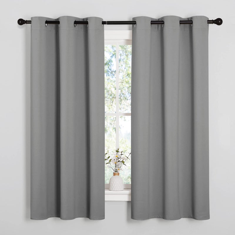 NICETOWN NICETOWN Silver Grey Thermal Insulated Grommet Blackout Curtains Kids Window Drape Panel for Nursery Privacy Short Curtains 2 Panels W42 x L63 Inch 