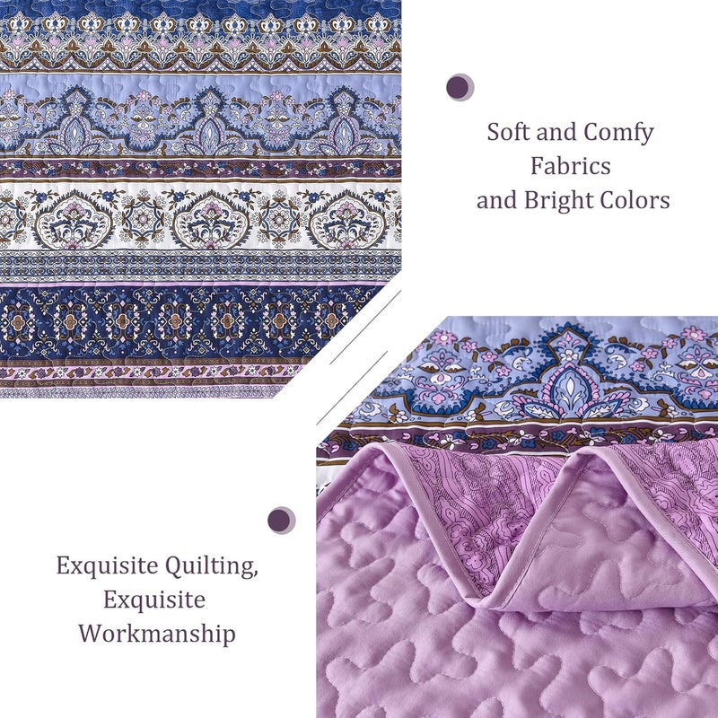 WONGS BEDDING مجموعة أغطية الأسرّة بأسلوب البوهو، حجم كوين، لون بنفسجي، مجموعة أغطية أسرّة بأسلوب البوهو، غطاء سرير خفيف من القطن الميكروفيبر قابل للتحويل، مناسب لجميع المواسم، مقاس 96" × 90" (3 قطعة) - Image 4