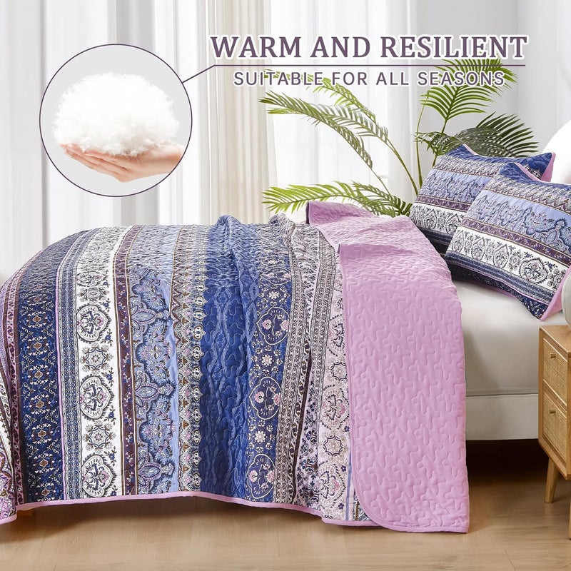 WONGS BEDDING مجموعة أغطية الأسرّة بأسلوب البوهو، حجم كوين، لون بنفسجي، مجموعة أغطية أسرّة بأسلوب البوهو، غطاء سرير خفيف من القطن الميكروفيبر قابل للتحويل، مناسب لجميع المواسم، مقاس 96" × 90" (3 قطعة) - Image 3