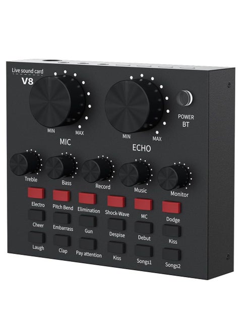 External Sound Card, USB V8 Live External Sound Mixer Board, Voice Changer Sound Card with Multiple Sound Effects for Live Recording Home KTV Voice Chat (V8)