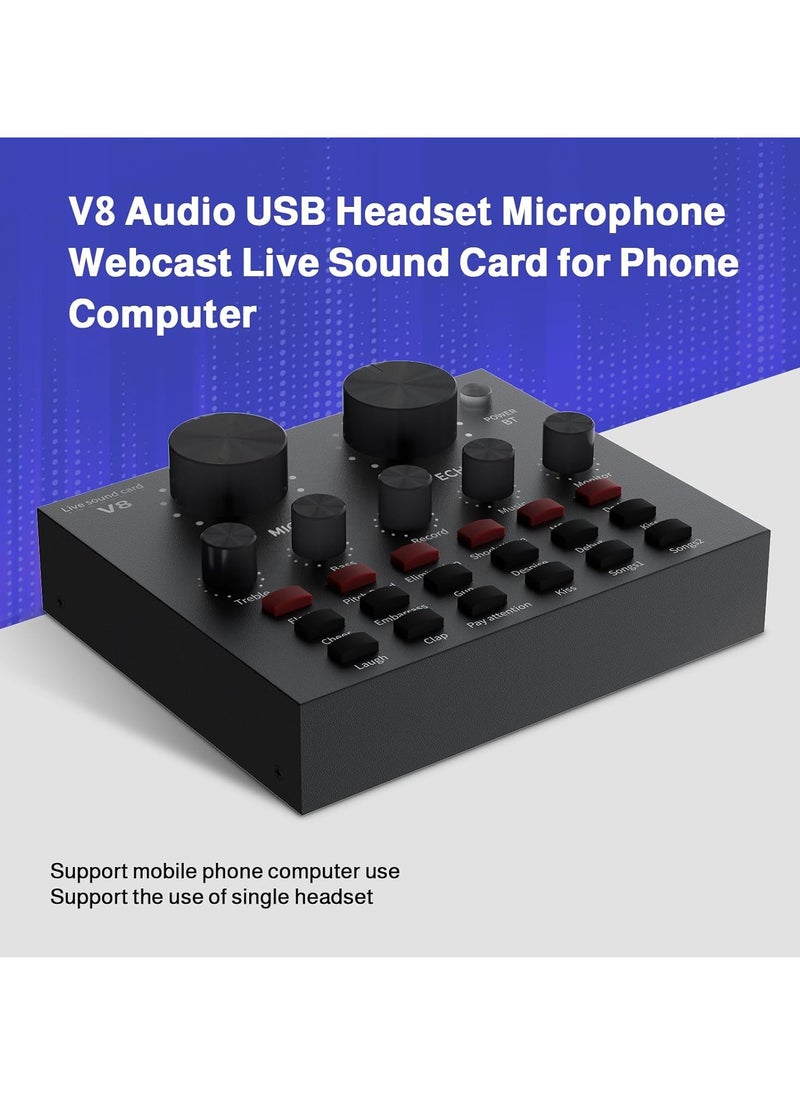 Generic External Sound Card, USB V8 Live External Sound Mixer Board, Voice Changer Sound Card with Multiple Sound Effects for Live Recording Home KTV Voice Chat (V8)  - Image 2