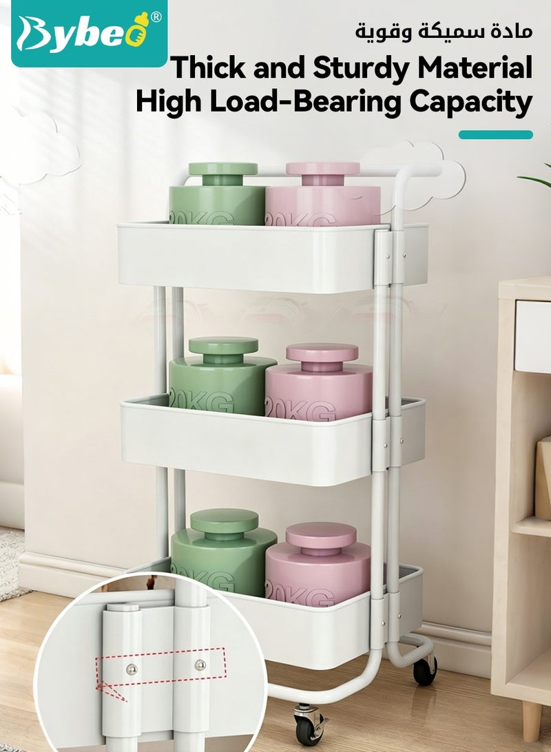 Bybeo 3-Tier Trolley Organizer, Rolling Storage Cart, Mobile Utility Cart Organizer, Multipurpose Storage Shelves Cart with Handle and 360-Degree Swivel Lockable Casters, for Living Room, Bathroom, Kitchen, Laundry Room - Image 3