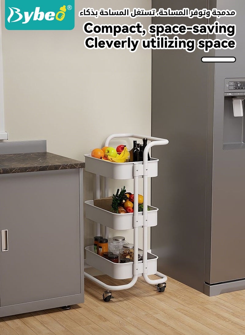 Bybeo 3-Tier Trolley Organizer, Rolling Storage Cart, Mobile Utility Cart Organizer, Multipurpose Storage Shelves Cart with Handle and 360-Degree Swivel Lockable Casters, for Living Room, Bathroom, Kitchen, Laundry Room - Image 5