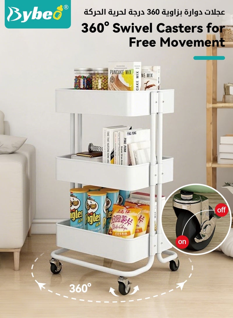 Bybeo 3-Tier Trolley Organizer, Rolling Storage Cart, Mobile Utility Cart Organizer, Multipurpose Storage Shelves Cart with Handle and 360-Degree Swivel Lockable Casters, for Living Room, Bathroom, Kitchen, Laundry Room - Image 4
