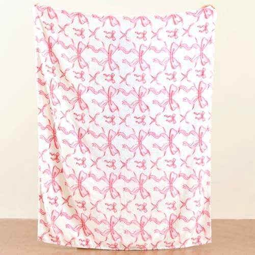 Jungle Star Pink Bow Throw Blanket Spring Mothers Day Soft Fleece Blanket for Girls and Women Coquette Aesthetic Room Decor for Bed Couch Chair Preppy Bedroom or Gift Cute Pink Bow Decor Blanket - Image 3