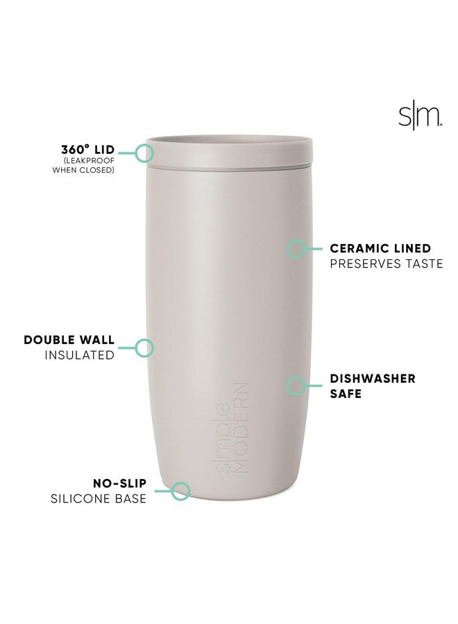 Simple Modern Travel Coffee Mug Tumbler with 360° Lid | Ceramic-Lined Insulated Stainless Steel Cold Brew Iced Coffee Cup Thermos | Gift for Women Men Her Him | Voyager Signature | 16oz | Almond Birch - Image 3