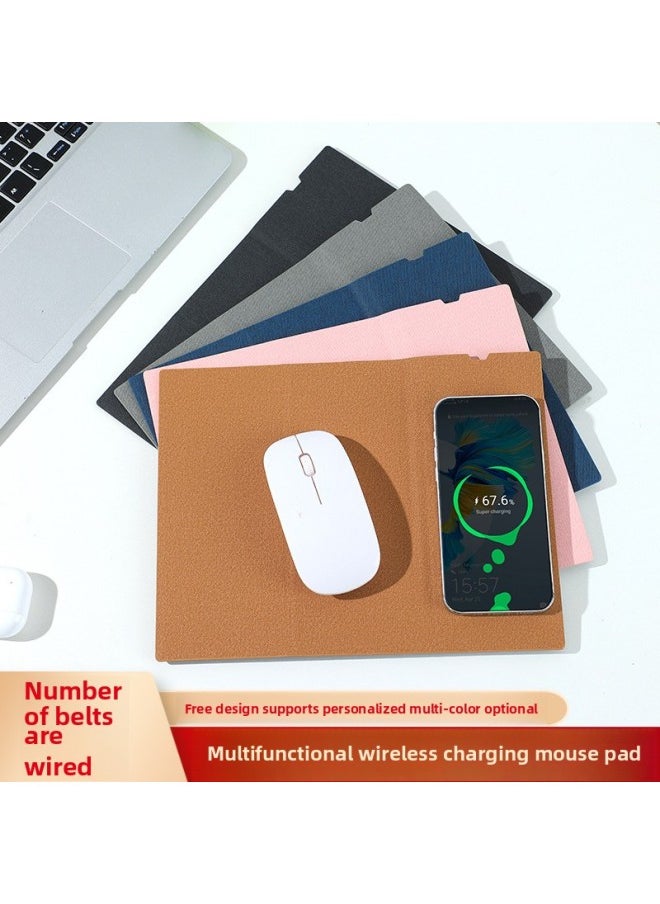 Generic - High-End Three-In-One Wireless Charging Mouse Pad Foldableing Stand 15W Mobile Phone Charging Multi-Function Wireless Charging Mouse Pad-Specifications And Models:Leather; 262*202mm, 4mm Thick; Gray; Upload By Yourself - Image 1