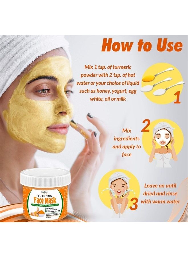 Herblov - Turmeric Face Mask - Skin Brightening Mask with Turmeric and Bentonite Clay - All-Natural Face Mask for Acne Treatment - Boosts Circulation and Removes Toxins - Detox Clay Face Mask Made in USA - Image 1