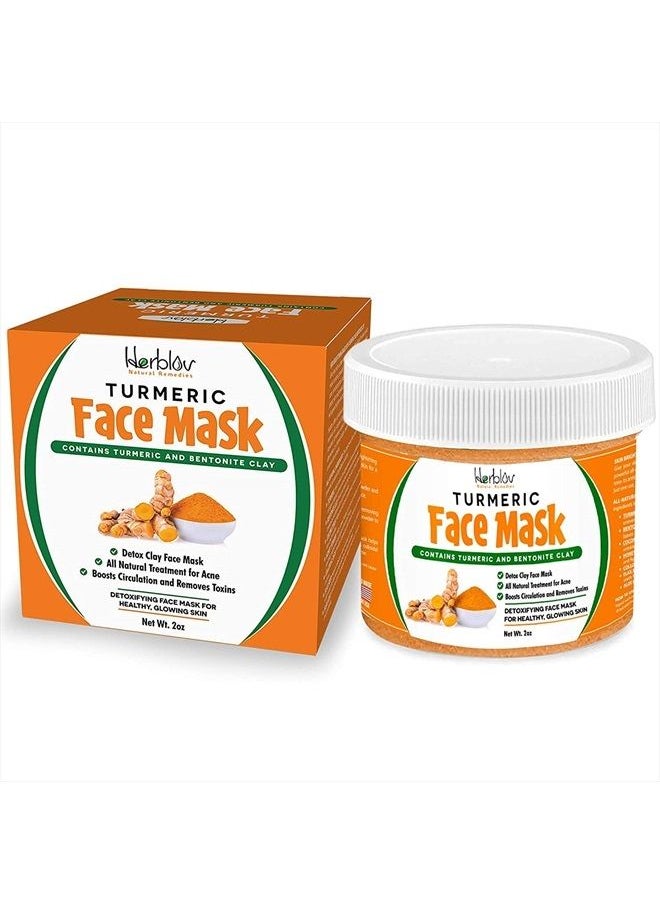 Herblov - Turmeric Face Mask - Skin Brightening Mask with Turmeric and Bentonite Clay - All-Natural Face Mask for Acne Treatment - Boosts Circulation and Removes Toxins - Detox Clay Face Mask Made in USA - Image 1
