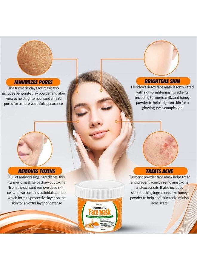 Herblov - Turmeric Face Mask - Skin Brightening Mask with Turmeric and Bentonite Clay - All-Natural Face Mask for Acne Treatment - Boosts Circulation and Removes Toxins - Detox Clay Face Mask Made in USA - Image 1