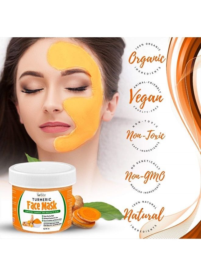 Herblov - Turmeric Face Mask - Skin Brightening Mask with Turmeric and Bentonite Clay - All-Natural Face Mask for Acne Treatment - Boosts Circulation and Removes Toxins - Detox Clay Face Mask Made in USA - Image 1
