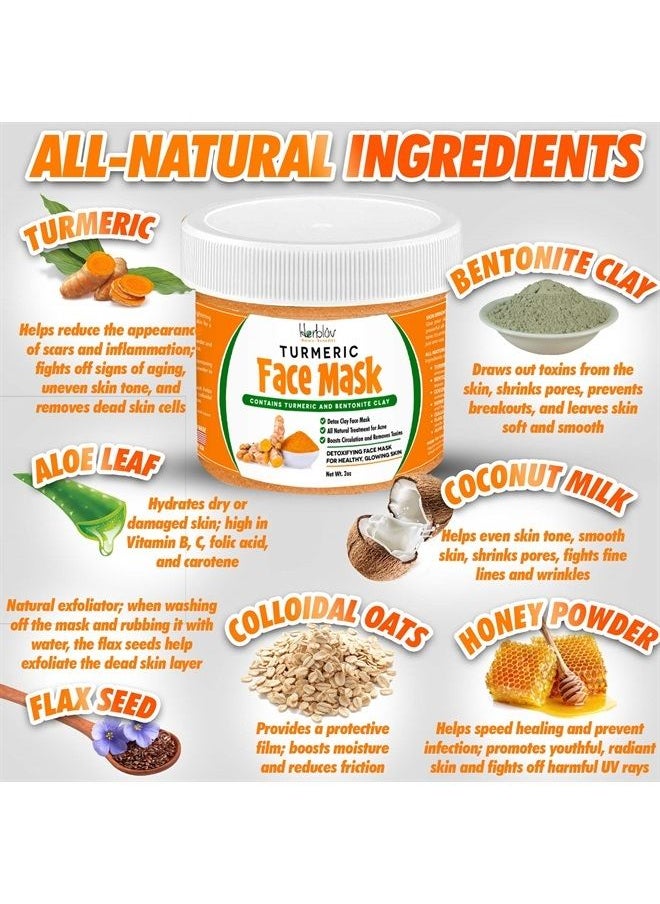 Herblov - Turmeric Face Mask - Skin Brightening Mask with Turmeric and Bentonite Clay - All-Natural Face Mask for Acne Treatment - Boosts Circulation and Removes Toxins - Detox Clay Face Mask Made in USA - Image 1