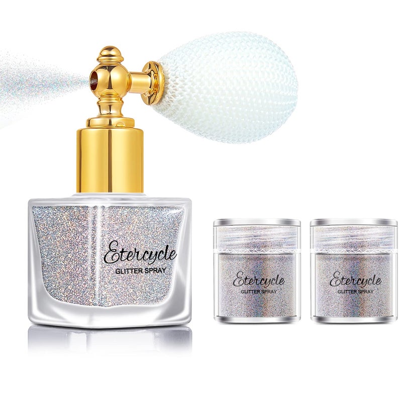 Etercycle Silver Body Glitter Spray, Shimmering Spray Powder Sparkle Powder, Cosmetic Shimmer Makeup Glitter for Hair and Body Face Clothes Nail Art Craft Design Easter Christmas Halloween Crafts - Image 1