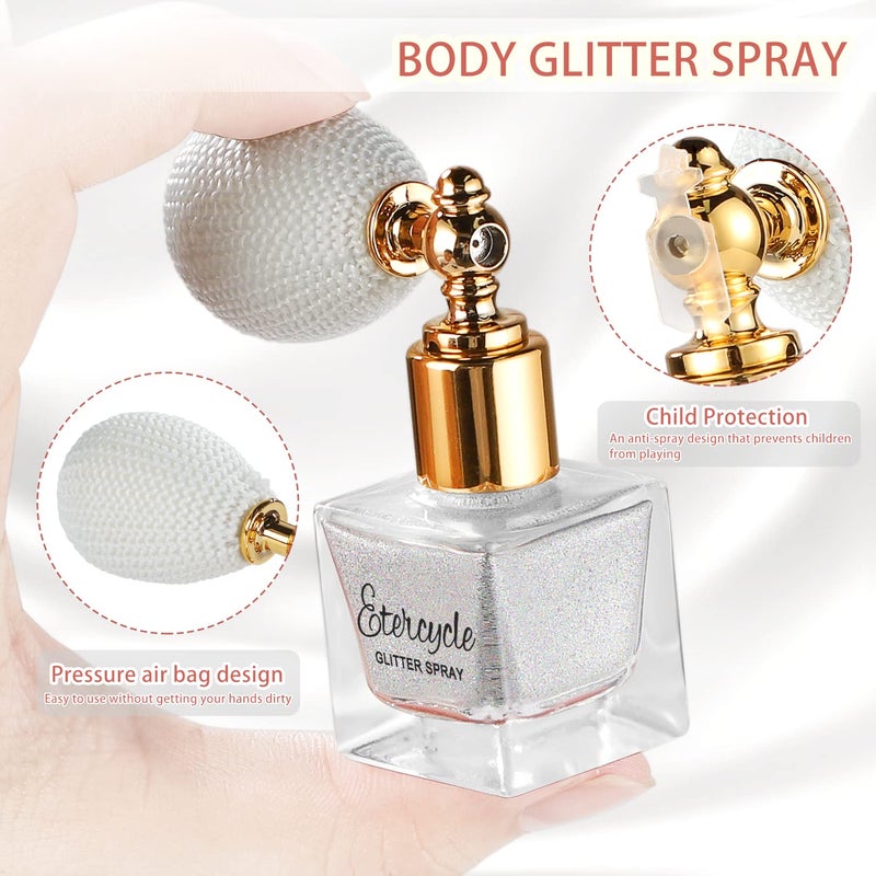 Etercycle Silver Body Glitter Spray, Shimmering Spray Powder Sparkle Powder, Cosmetic Shimmer Makeup Glitter for Hair and Body Face Clothes Nail Art Craft Design Easter Christmas Halloween Crafts - Image 2