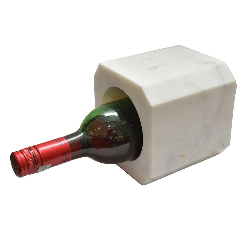 PAARKHI White Marble Exquisite Handy Square Marble Wine Bottle Holder - Image 3