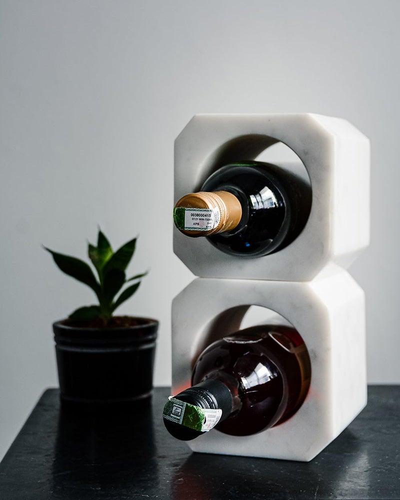 PAARKHI White Marble Exquisite Handy Square Marble Wine Bottle Holder - Image 5