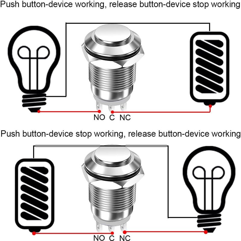 Gebildet 2Pcs Prewired 12mm Waterproof Latching Metal Push Button 3pin NO/NC Push Button On Off 1A 12V/24V/125V/250V AC (High Head) - Image 5