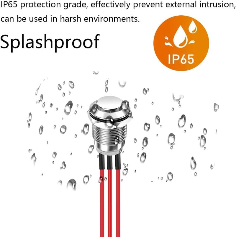 Gebildet 2Pcs Prewired 12mm Waterproof Latching Metal Push Button 3pin NO/NC Push Button On Off 1A 12V/24V/125V/250V AC (High Head) - Image 3