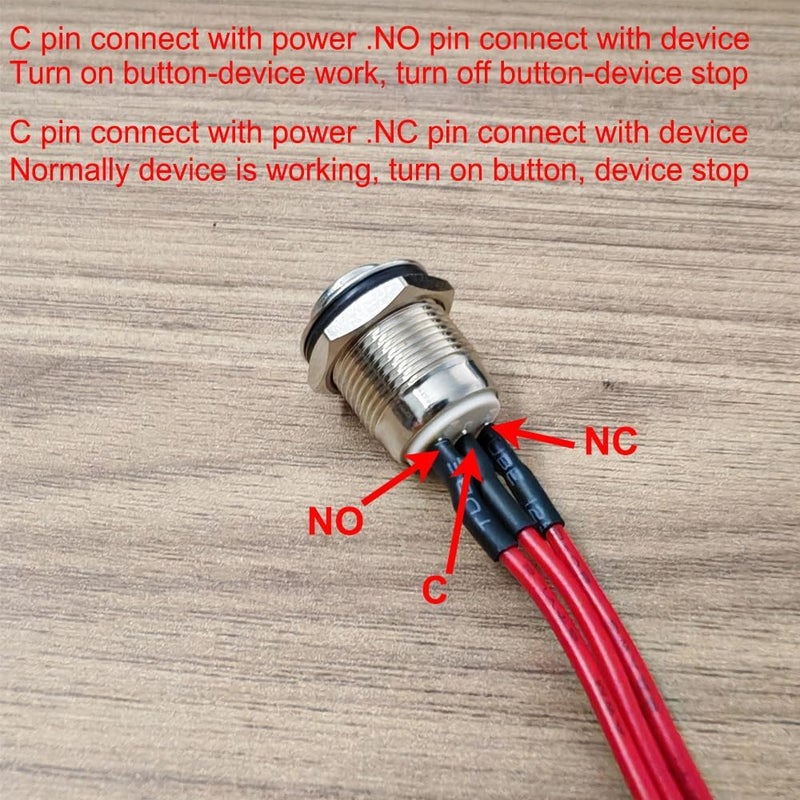 Gebildet 2Pcs Prewired 12mm Waterproof Latching Metal Push Button 3pin NO/NC Push Button On Off 1A 12V/24V/125V/250V AC (High Head) - Image 1