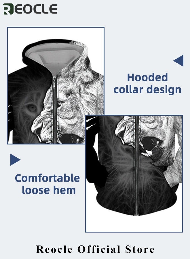 REOCLE Men's 2 Pcs Hoodie Set Sweatshirt Suit 3D Printed Long Sleeve Hoodie with Zipper Trackpant Casual Suit  - Image 5