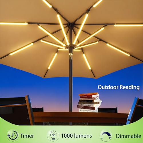 ALL FORTUNE Outdoor Patio Umbrella Lights 1000 Lumens 15W Warm White LED Waterproof with Dimmable Timer l Umbrella Pole Light for Patio Umbrella Decor Lighting ALL FORTUNE - Image 3
