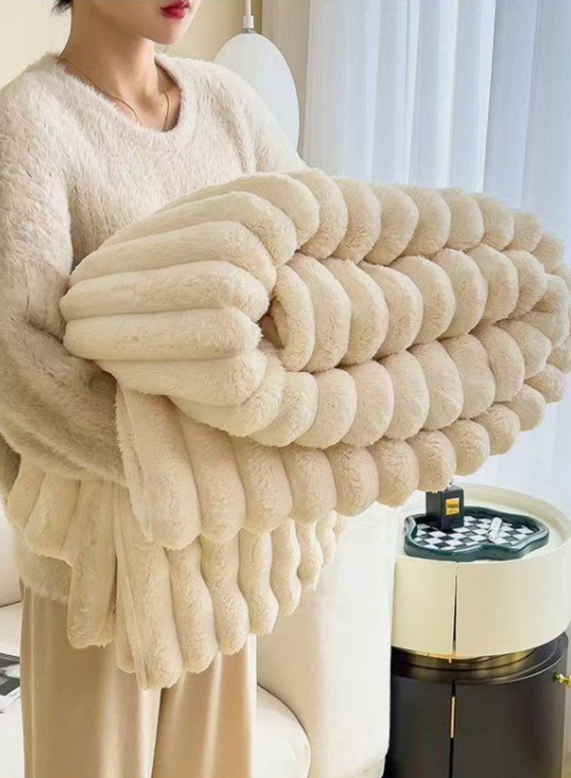 LuckSa Ultra-Soft Faux Rabbit Fur Throw Blanket – Striped Lightweight Plush for Sofa, Bed & Home Décor – Gift-Ready Accent Throw  150cm*200cm - Image 1