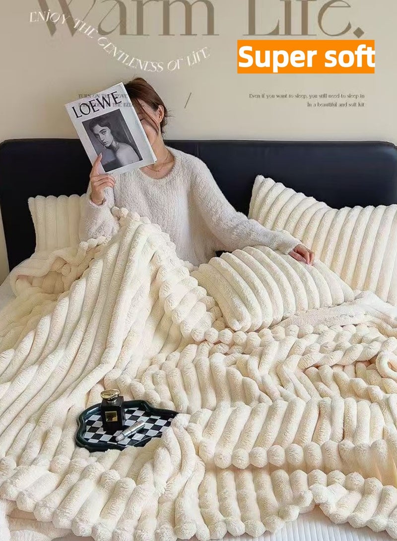 LuckSa Ultra-Soft Faux Rabbit Fur Throw Blanket – Striped Lightweight Plush for Sofa, Bed & Home Décor – Gift-Ready Accent Throw  150cm*200cm - Image 2