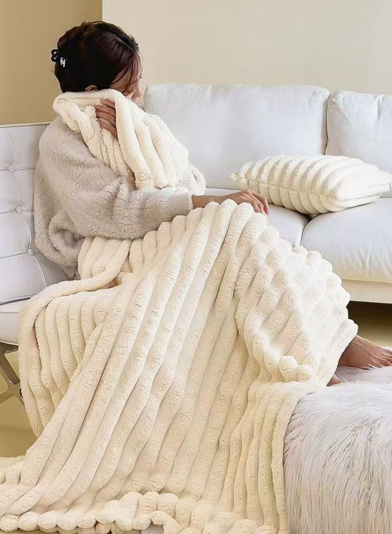 LuckSa Ultra-Soft Faux Rabbit Fur Throw Blanket – Striped Lightweight Plush for Sofa, Bed & Home Décor – Gift-Ready Accent Throw  150cm*200cm - Image 3