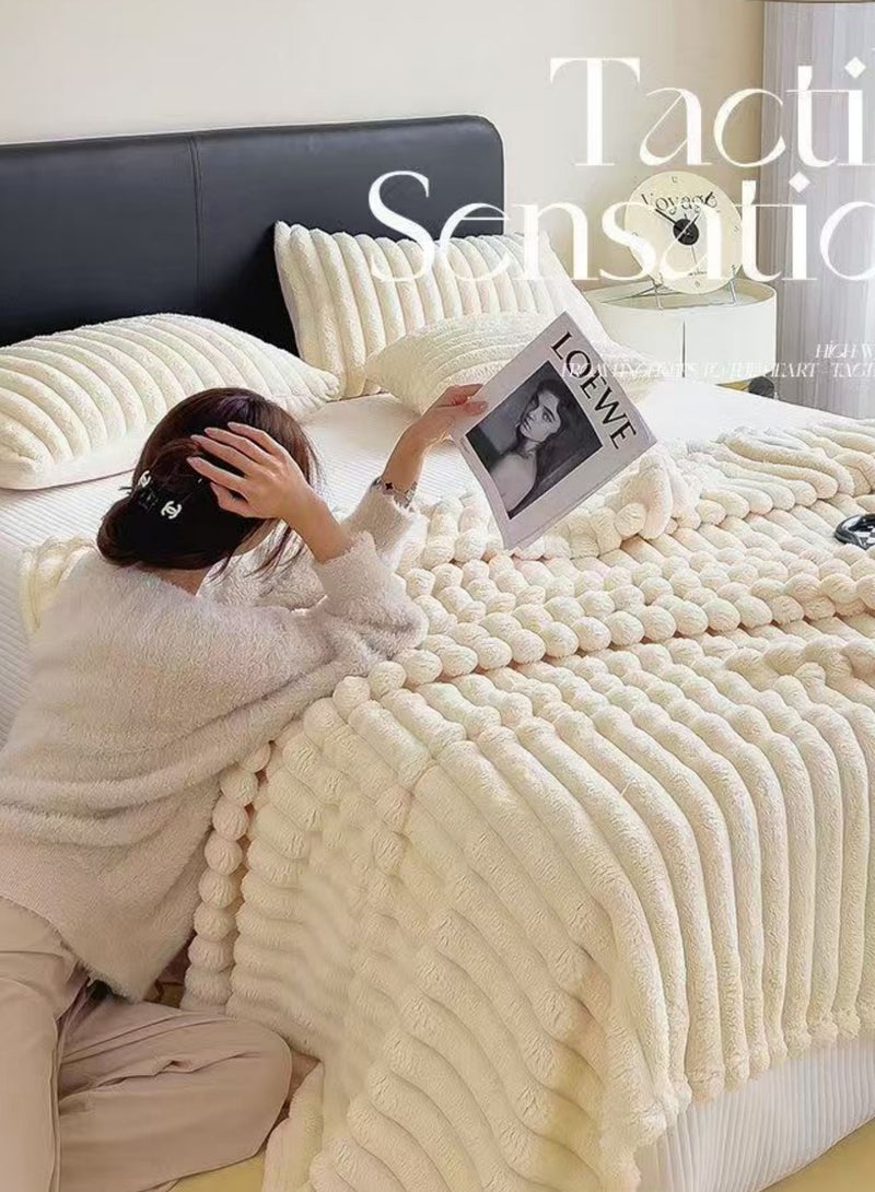 LuckSa Ultra-Soft Faux Rabbit Fur Throw Blanket – Striped Lightweight Plush for Sofa, Bed & Home Décor – Gift-Ready Accent Throw  150cm*200cm - Image 4