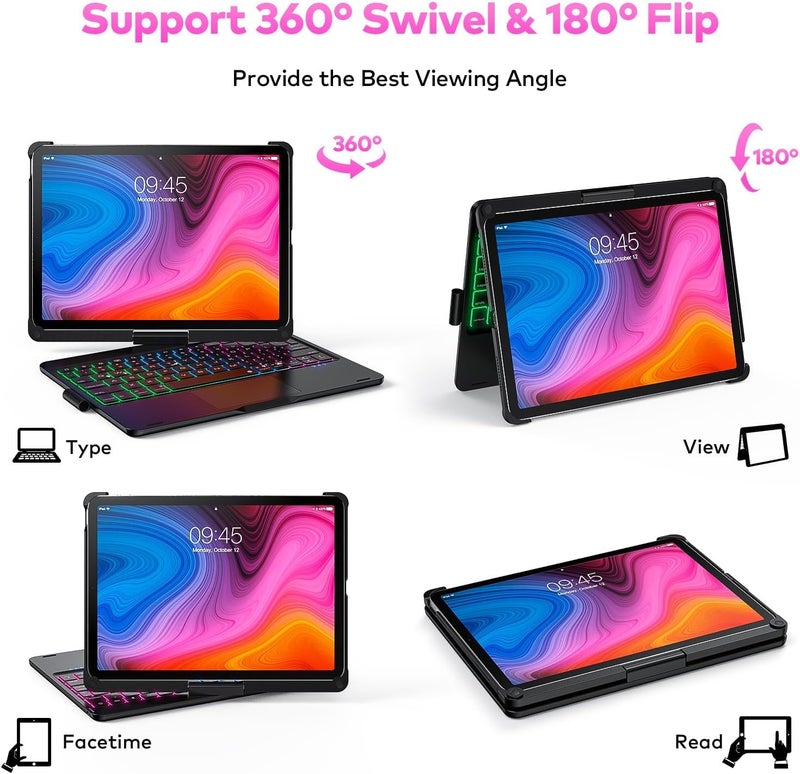 NUWONAYA Rotatable Keyboard Case for iPad Mini 7(A17 Pro)/Mini6, 360 Rotating Stand Smart Cover with Pencil Holder, Multi-Touch Trackpad Backlit Keyboard for Mini 7th/6th Generation, Black - Image 4