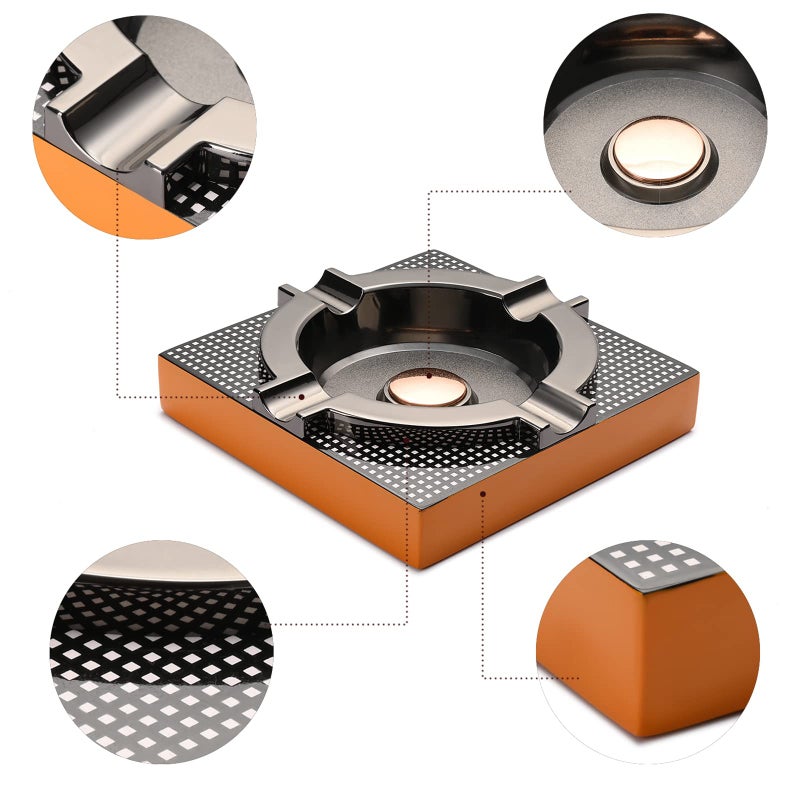 OILP Cigar Ashtray Metal Outdoor Cigar Cigarette Ashtray for Outside Patio/Home Decor Modern Table Cigar Ashtrays,Cigar Ash tray Accessories Gifts for Men-(Square,Alloy) - Image 4