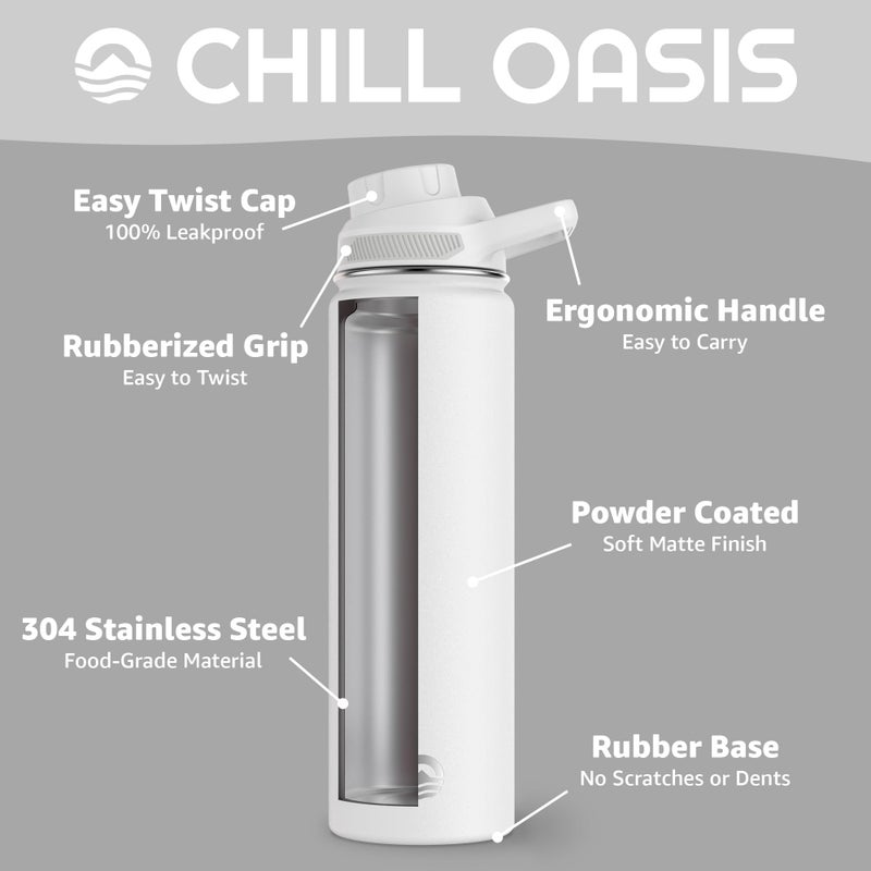Chill Oasis Water Bottle | Compatible With Popular Flavor Cartridges | BPA Free, Leak Proof, Double-Walled Vacuum Insulated Stainless Steel, and Dishwasher Safe | Cold for 24 Hours (White, 22oz) - Image 3