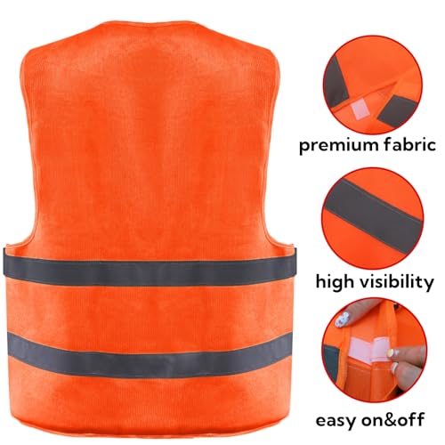 Tlence 12 Pack Orange High Visibility Safety Vests, Security Vest with 2 Reflective Silver Strips, Hi Vis Construction Vests Bulk, Man Woman Mesh Emergency Vest for Outdoor Work Running Cycling - Image 3