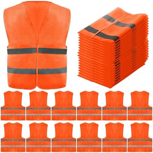Tlence 12 Pack Orange High Visibility Safety Vests, Security Vest with 2 Reflective Silver Strips, Hi Vis Construction Vests Bulk, Man Woman Mesh Emergency Vest for Outdoor Work Running Cycling - Image 1