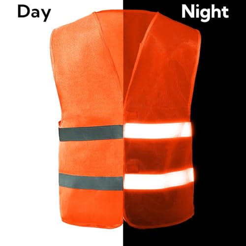 Tlence 12 Pack Orange High Visibility Safety Vests, Security Vest with 2 Reflective Silver Strips, Hi Vis Construction Vests Bulk, Man Woman Mesh Emergency Vest for Outdoor Work Running Cycling - Image 4